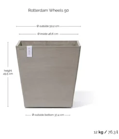 Ecopots Kunststoff-Topf Rotterdam mit Rollen und Wassersystem, quadratisch