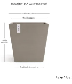 Ecopots Kunststoff-Topf Rotterdam mit Wassersystem, quadratisch