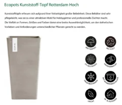 Ecopots Kunststoff-Topf Rotterdam Hoch, quadratisch