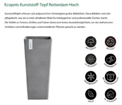 Ecopots Kunststoff-Topf Rotterdam Hoch, quadratisch
