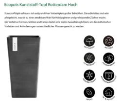 Ecopots Kunststoff-Topf Rotterdam Hoch, quadratisch