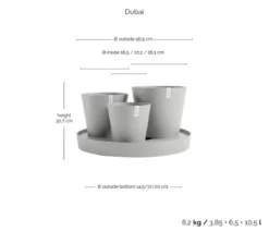 Ecopots Kunststoff-Topf-Set Dubai mit Untersetzer, 4-teilig