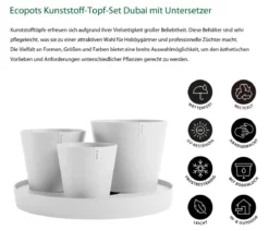 Ecopots Kunststoff-Topf-Set Dubai mit Untersetzer, 4-teilig