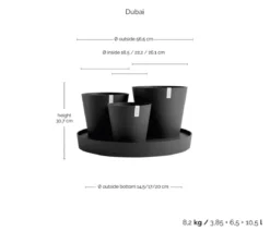 Ecopots Kunststoff-Topf-Set Dubai mit Untersetzer, 4-teilig