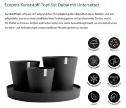 Ecopots Kunststoff-Topf-Set Dubai mit Untersetzer, 4-teilig