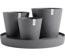 Ecopots Kunststoff-Topf-Set Dubai mit Untersetzer, 4-teilig