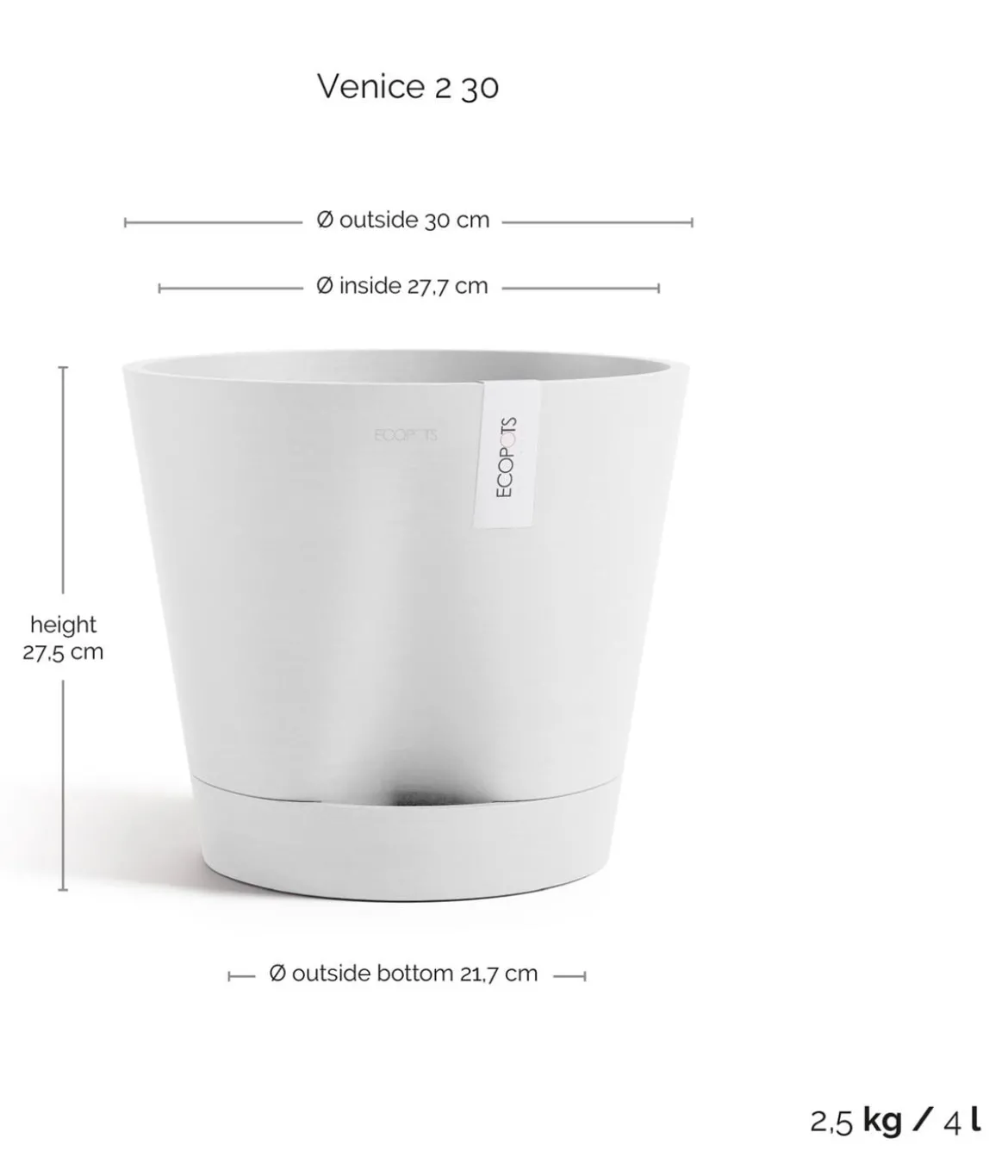 Ecopots Kunststoff-Topf Venice 2, rund