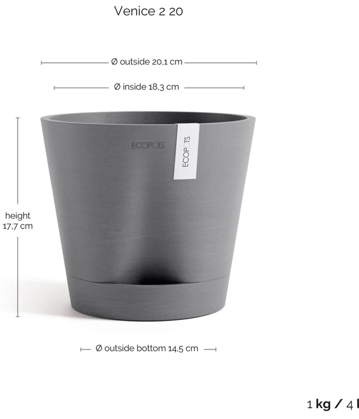 Ecopots Kunststoff-Topf Venice 2, rund