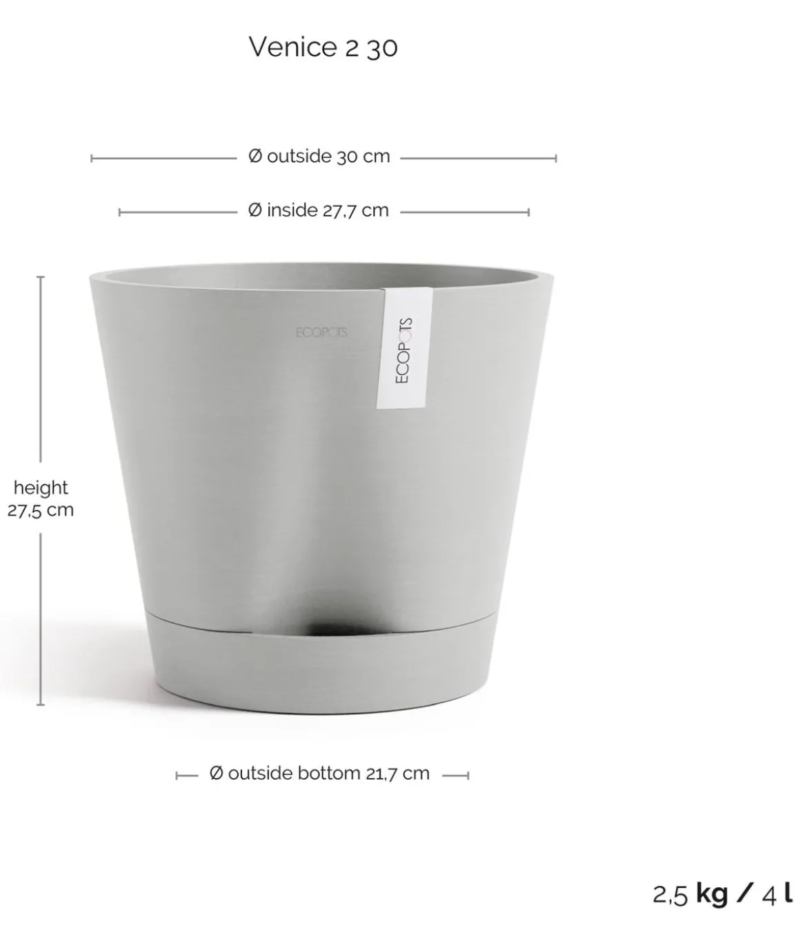 Ecopots Kunststoff-Topf Venice 2, rund