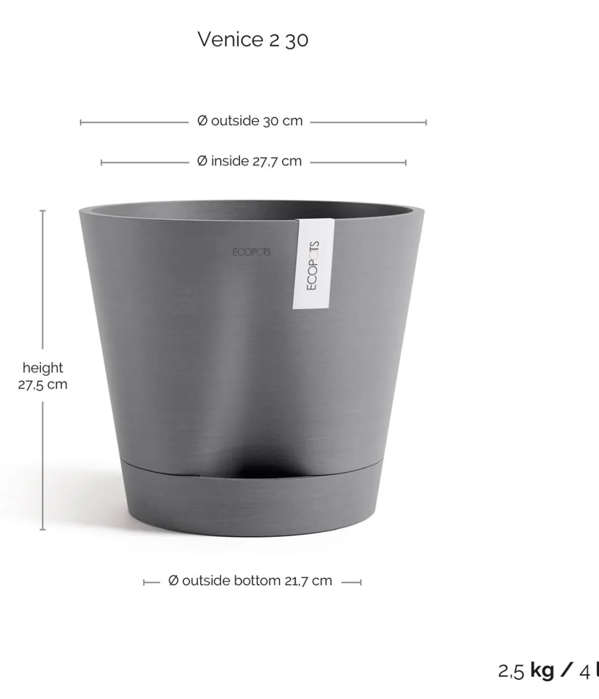 Ecopots Kunststoff-Topf Venice 2, rund