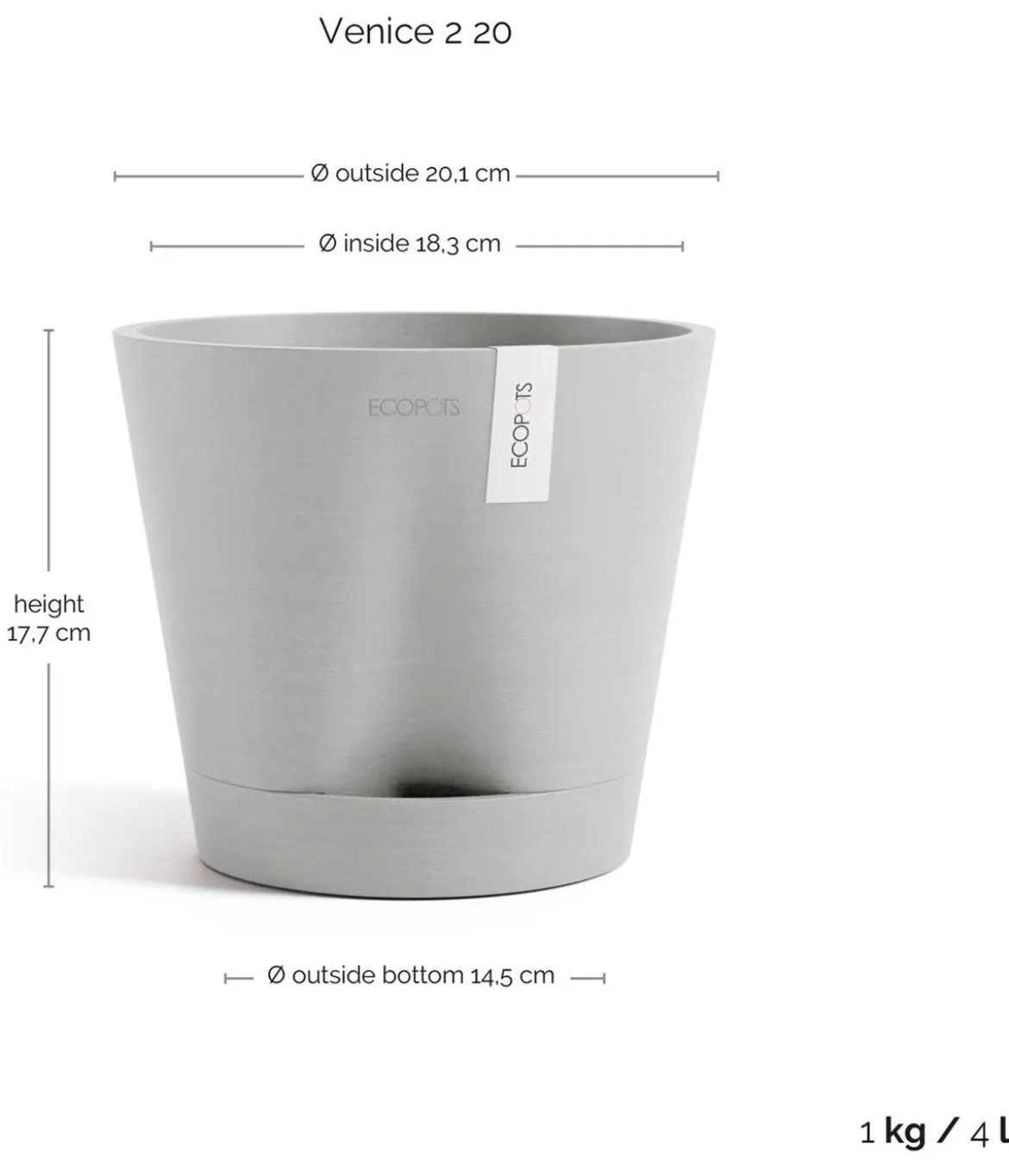 Ecopots Kunststoff-Topf Venice 2, rund