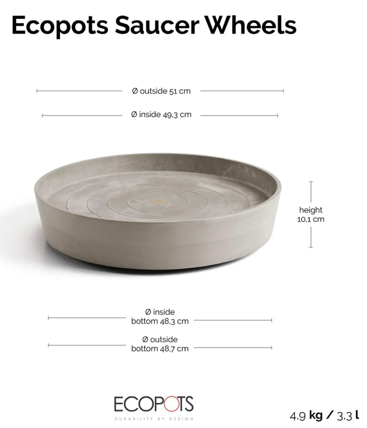 Ecopots Kunststoff-Untersetzer Amsterdam, rund, mit Rollen