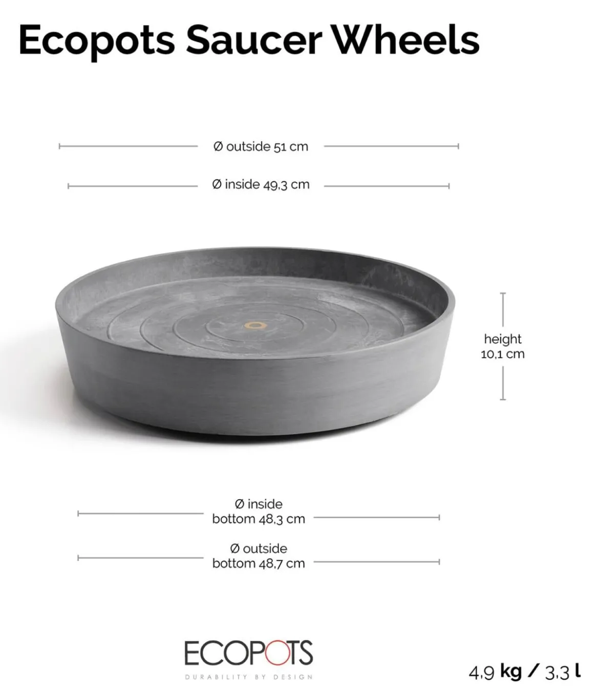 Ecopots Kunststoff-Untersetzer Amsterdam, rund, mit Rollen