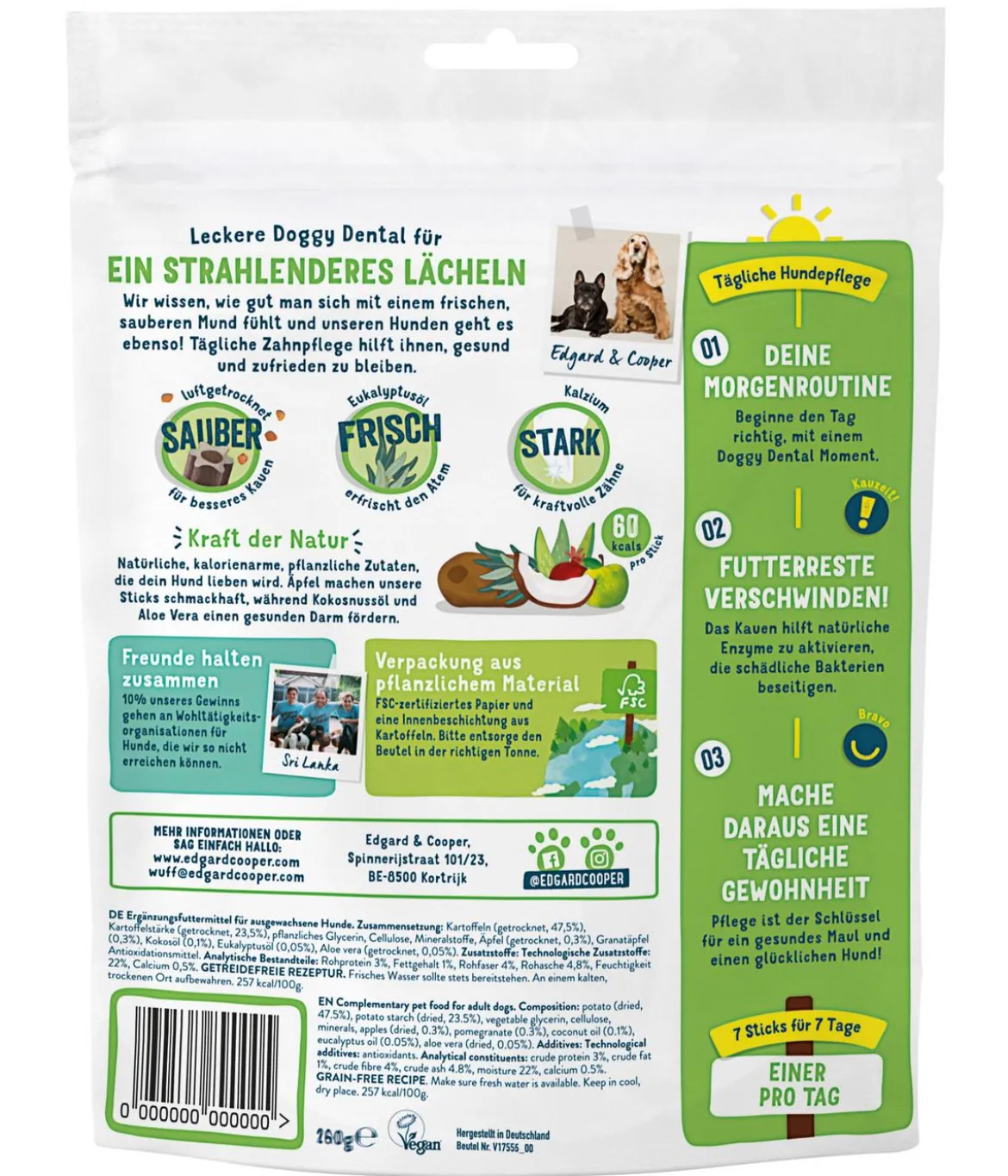 Edgard & Cooper Hundesnack Doggy Dental, Apfel & Eukalyptusöl, 8 x 105 g
