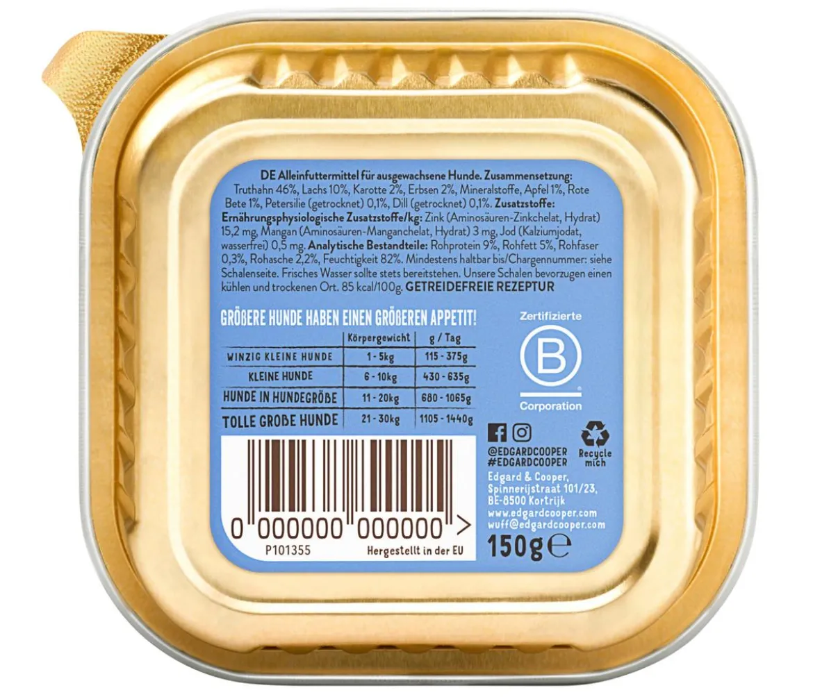 Edgard & Cooper Nassfutter für Hunde, Leckerer Lachs & Truthahn Adult, 11 x 150 g