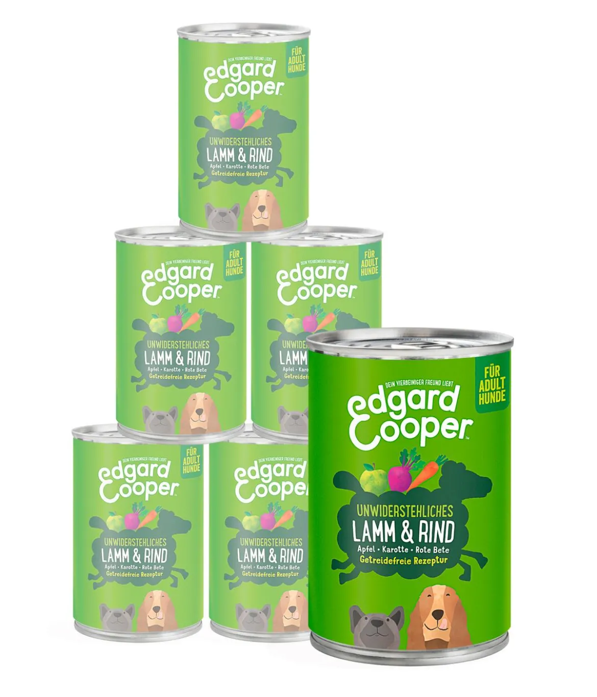 Edgard & Cooper Nassfutter für Hunde, Unwiderstehliches Lamm & Rind Adult, 6 x 400 g