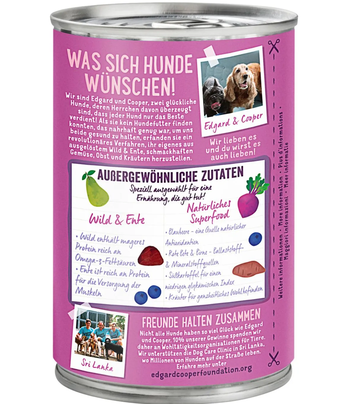 Edgard & Cooper Nassfutter für Hunde, Schmackhaftes Wild & Ente Adult, 6 x 400 g