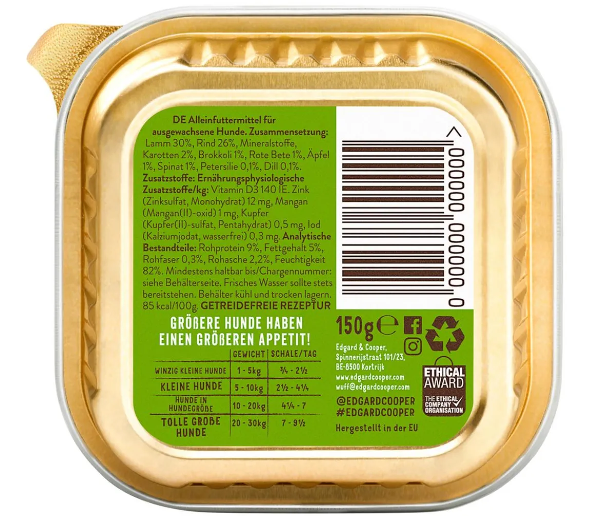 Edgard & Cooper Nassfutter für Hunde, Unwiderstehliches Lamm & Rind Adult, 11 x 150 g