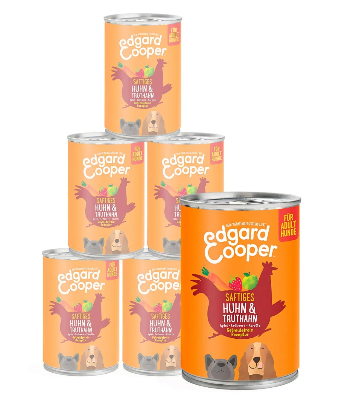 Edgard & Cooper Nassfutter für Hunde, Saftiges Huhn & Truthahn Adult, 6 x 400 g