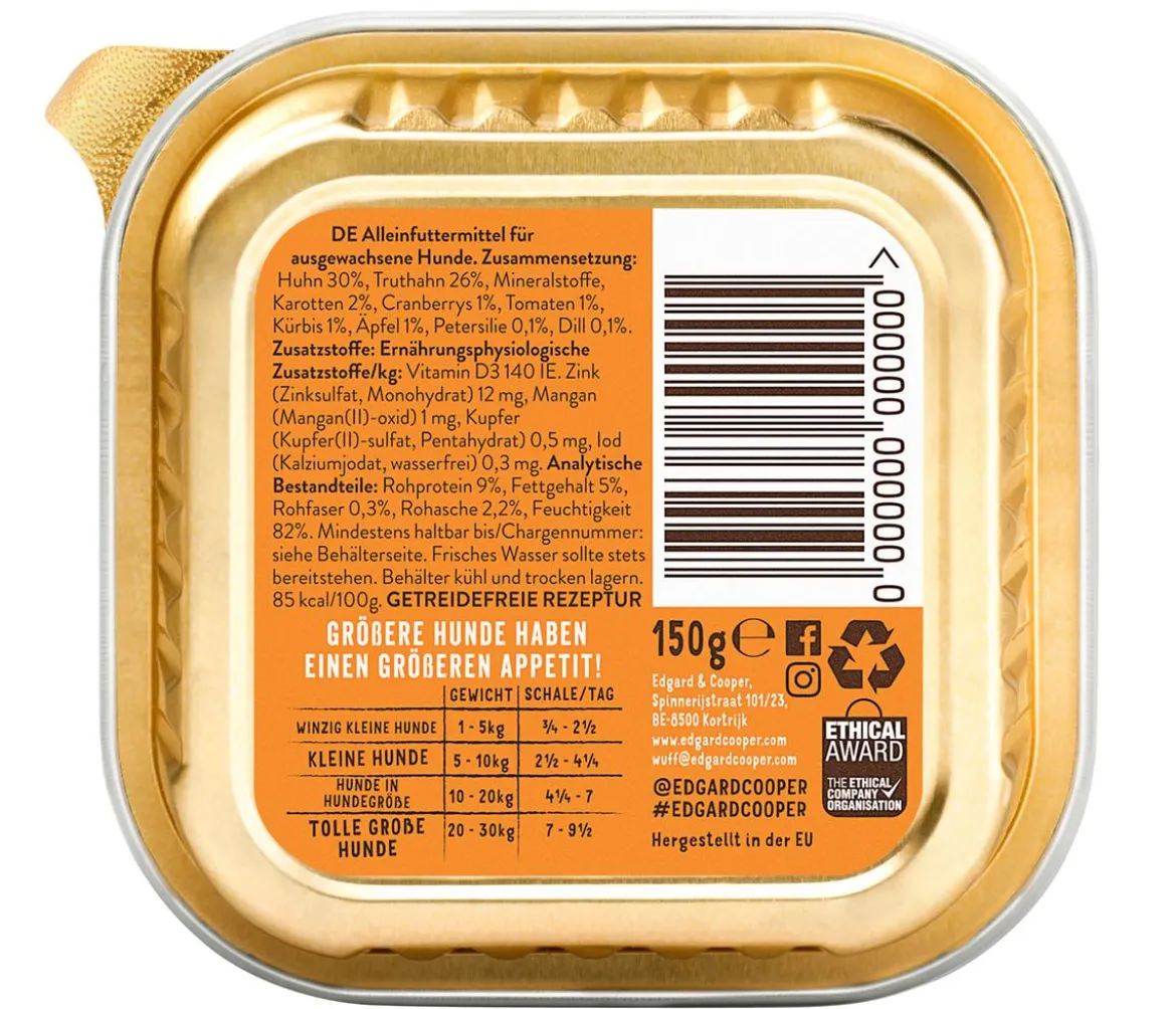 Edgard & Cooper Nassfutter für Hunde, Saftiges Huhn & Truthahn Adult, 11 x 150 g