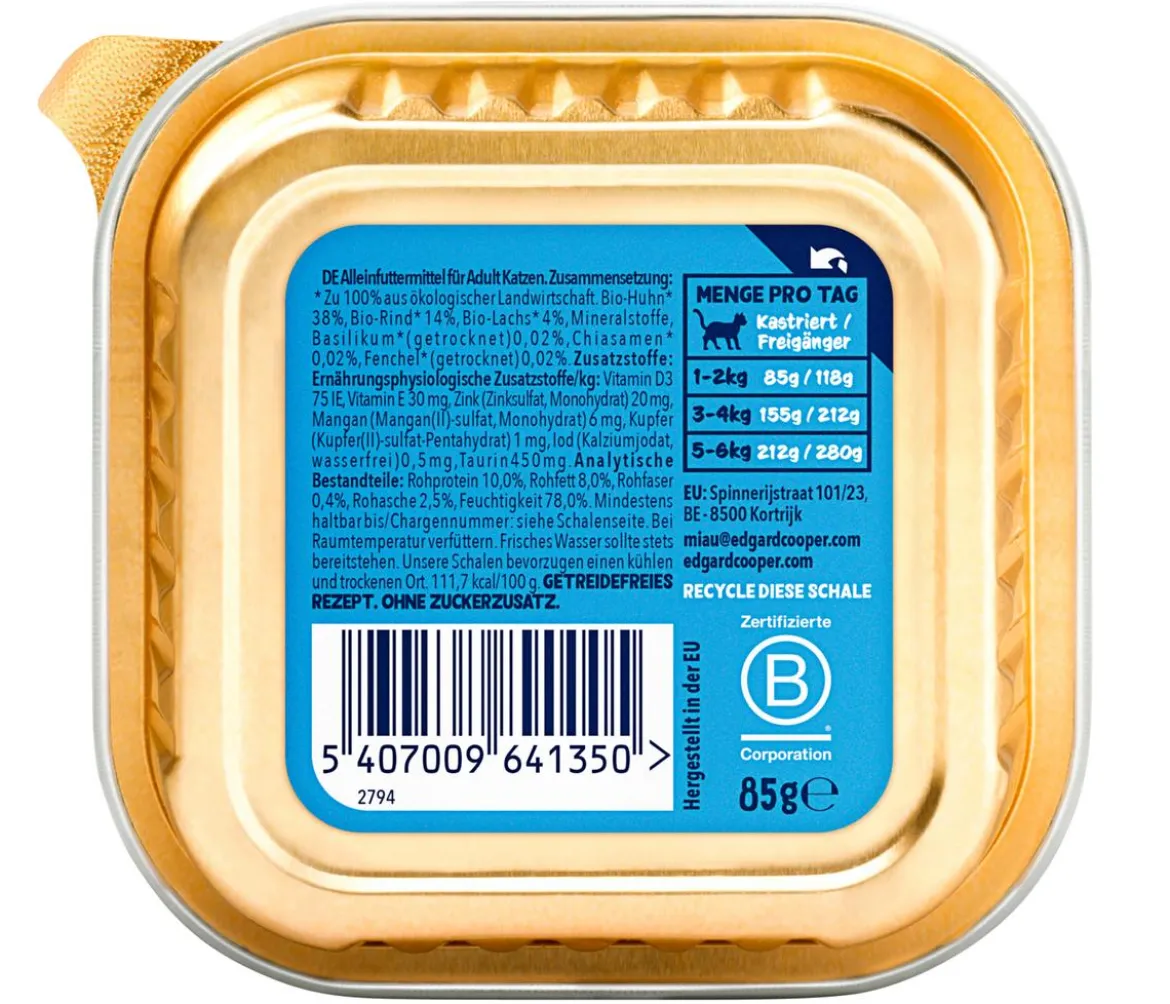 Edgard & Cooper Nassfutter für Katzen Bio Lachs & Hund Paté Adult, 16 x 85 g