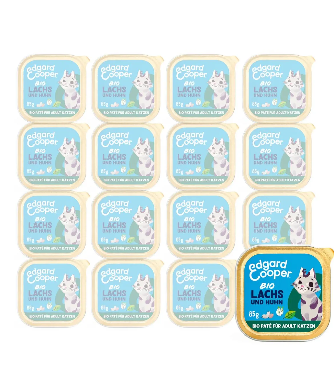 Edgard & Cooper Nassfutter für Katzen Bio Lachs & Hund Paté Adult, 16 x 85 g
