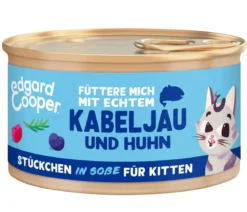 Edgard & Cooper Nassfutter für Katzen Kabeljau & Freilaufhuhn Stückchen in Soße, Kitten, 18 x 85 g