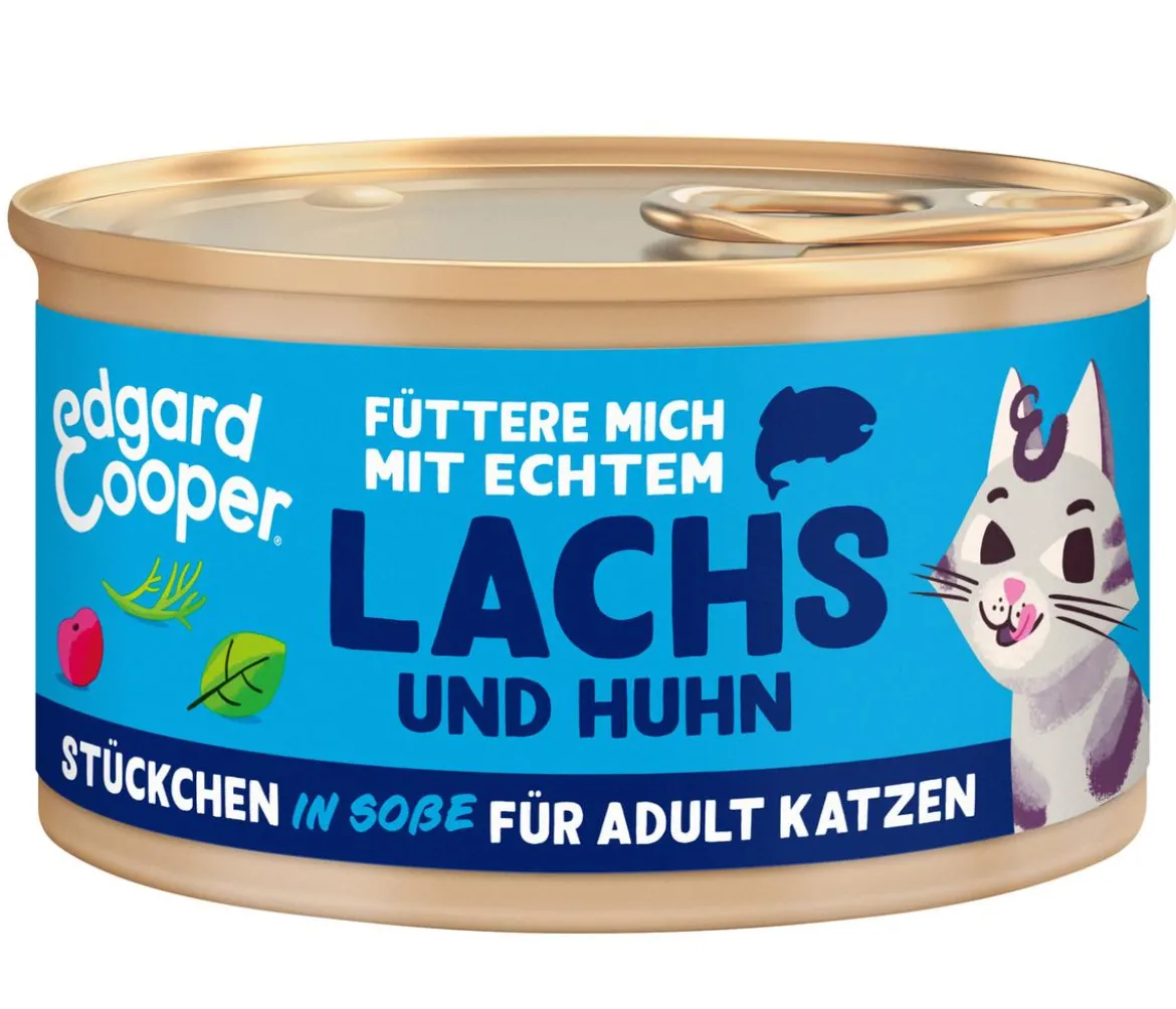 Edgard & Cooper Nassfutter für Katzen Pazifischer Lachs & Freilaufhuhn Stückchen in Soße Adult, 18 x 85 g