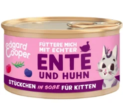 Edgard & Cooper Nassfutter für Katzen Freilaufente & Freilaufhuhn Stückchen in Soße, Kitten, 18 x 85 g