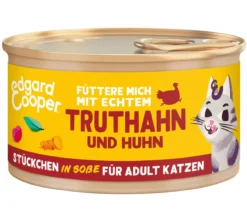 Edgard & Cooper Nassfutter für Katzen Freilauftruthahn & Freilaufhuhn Stückchen in Soße Adult, 18 x 85 g