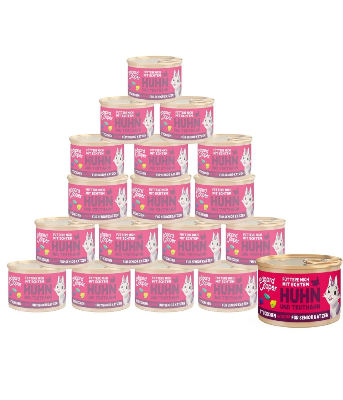Edgard & Cooper Nassfutter für Katzen Freilauftruthahn & Freilaufhuhn Stückchen in Soße, Senior, 18 x 85 g