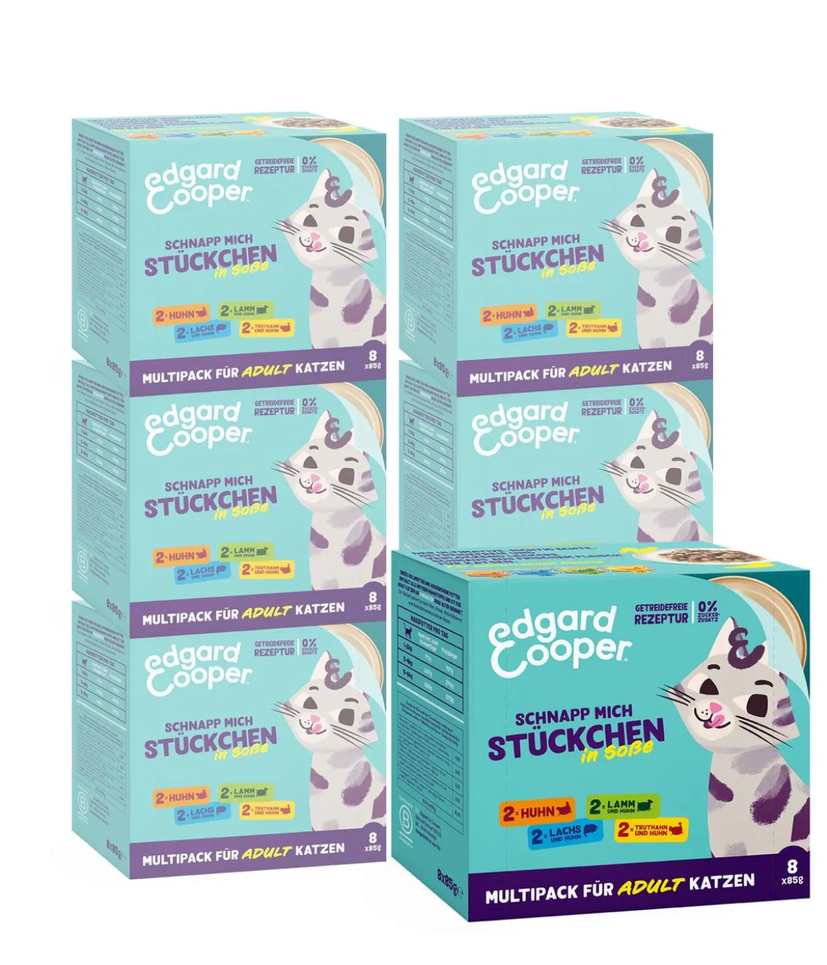 Edgard & Cooper Nassfutter für Katzen Mischpaket Stückchen in Soße Adult, 6 x 8x85 g