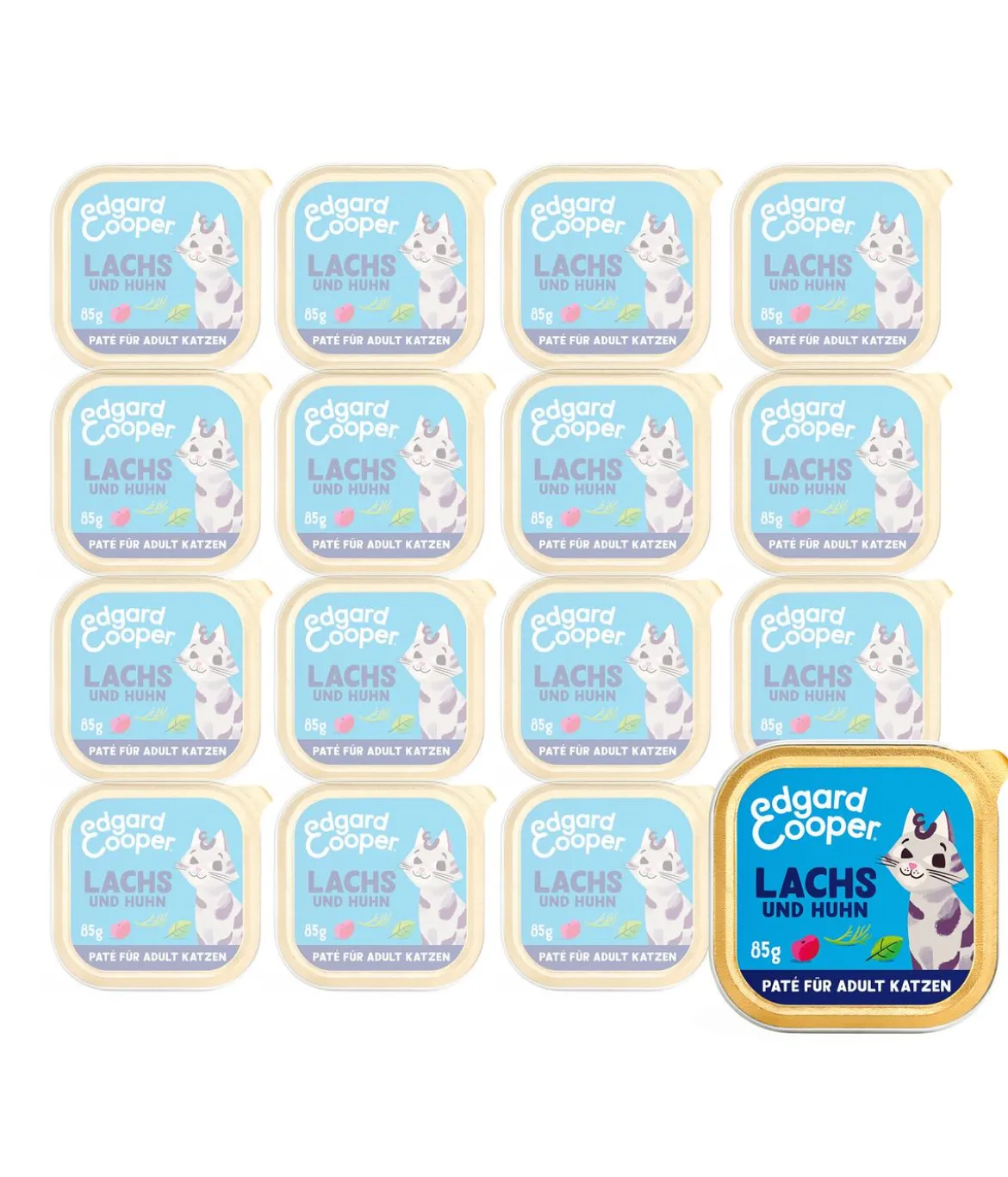 Edgard & Cooper Nassfutter für Katzen MSC-Lachs & Freilaufhuhn Paté Adult, 16 x 85 g