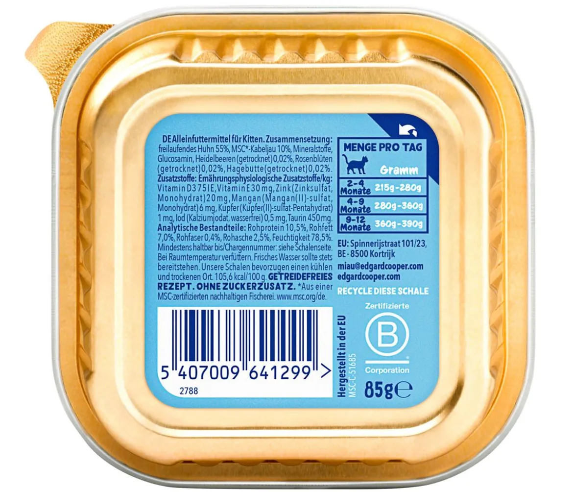 Edgard & Cooper Nassfutter für Katzen MSC-Kabeljau & Freilaufhuhn Paté, Kitten, 16 x 85 g