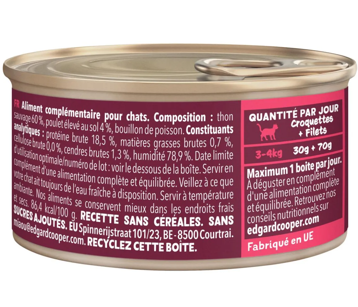 Edgard & Cooper Nassfutter für Katzen Wildfang-Thunfisch & Freilaufhuhn Filets, 24 x 70 g