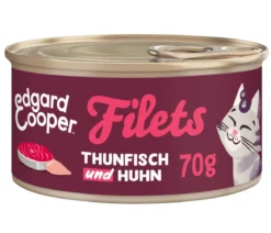 Edgard & Cooper Nassfutter für Katzen Wildfang-Thunfisch & Freilaufhuhn Filets, 24 x 70 g