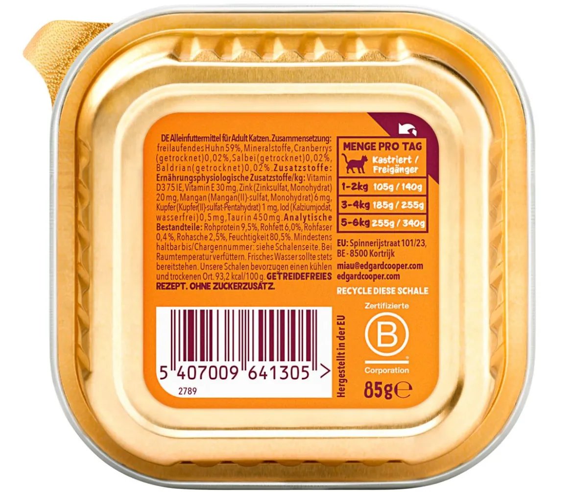 Edgard & Cooper Nassfutter für Katzen Freilaufhuhn Paté Adult, 16 x 85 g