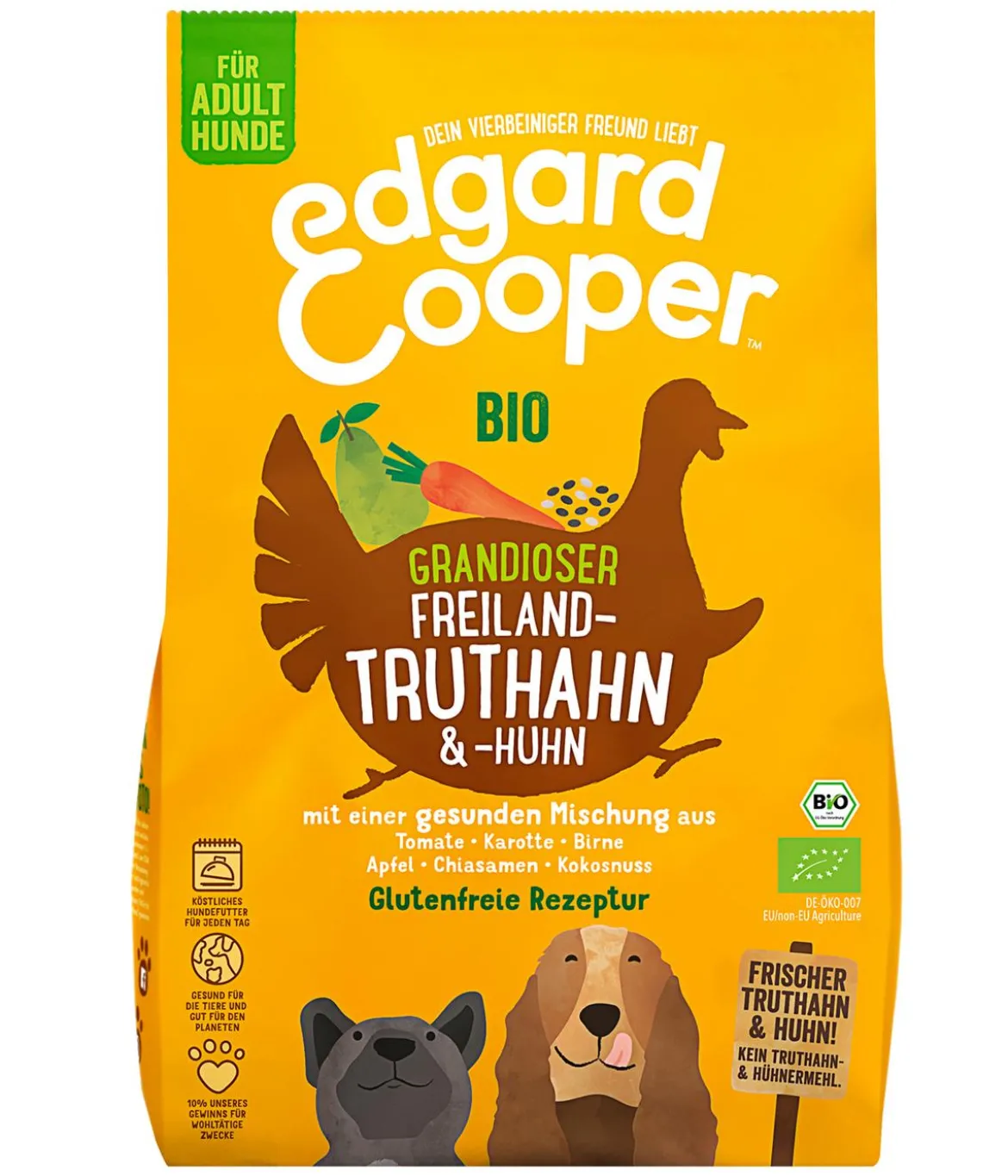 Edgard & Cooper Trockenfutter für Hunde, Bio, Grandioser Freiland-Truthahn & -Huhn Adult