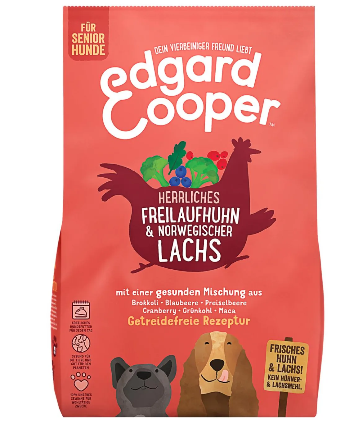 Edgard & Cooper Trockenfutter für Hunde, Herrliches Freilaufhuhn & Norwegischer Lachs, Senior