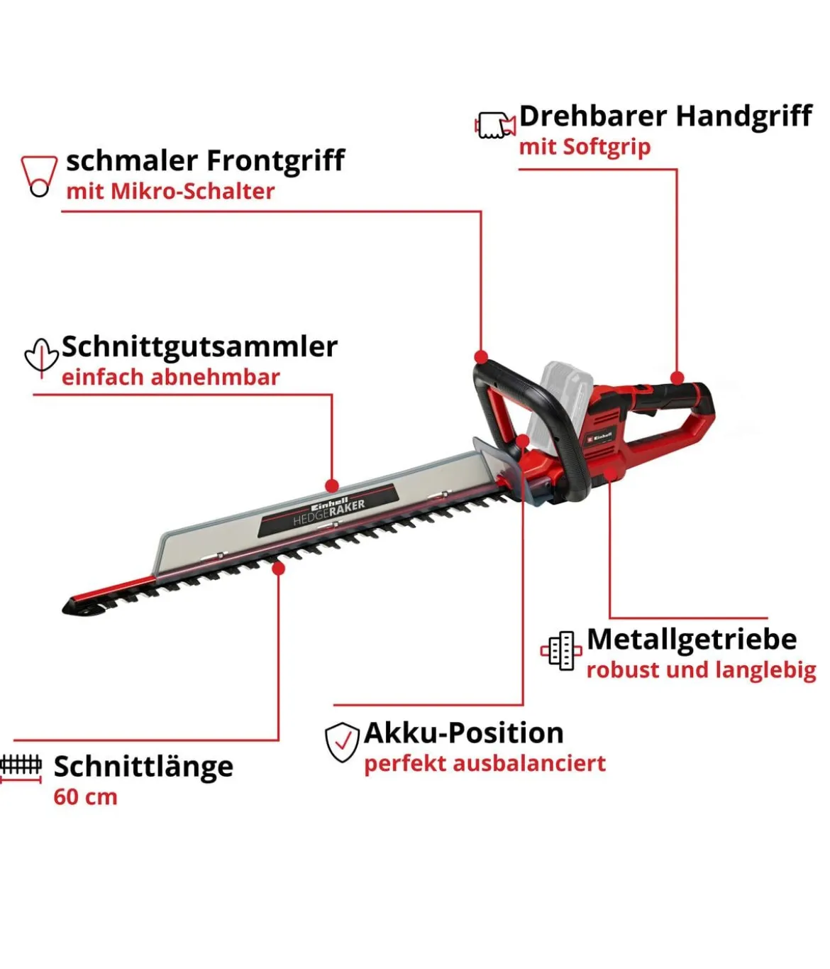 Einhell Akku-Heckenschere GE-CH 18/60 Li-Solo