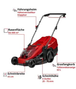 Einhell Akku-Rasenmäher GE-CM 36/43 Li M, inkl. 2x 4,0 Ah Akku & 2x Schnellladegerät