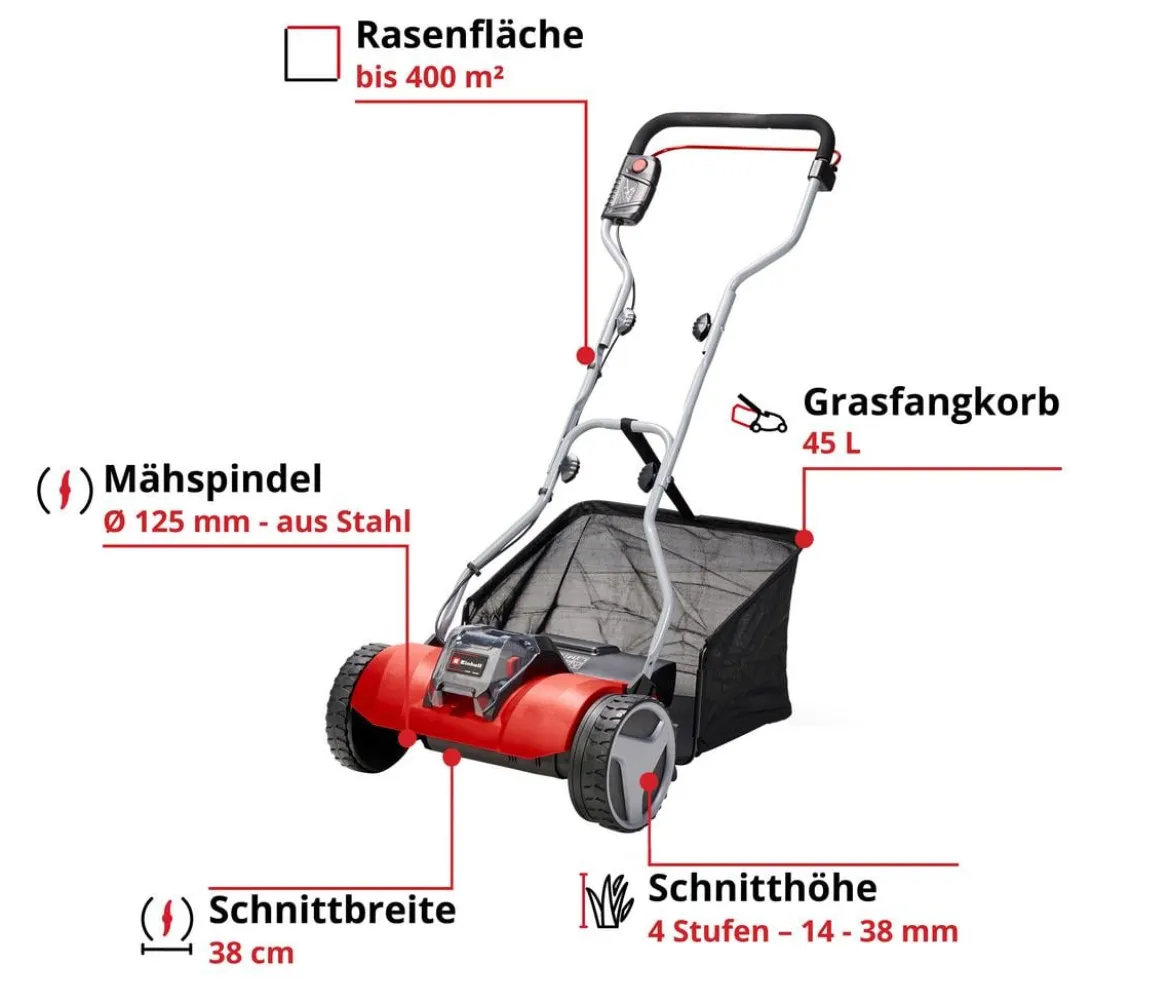 Einhell Akku-Spindelmäher GE-HM 18/38 Li-Solo