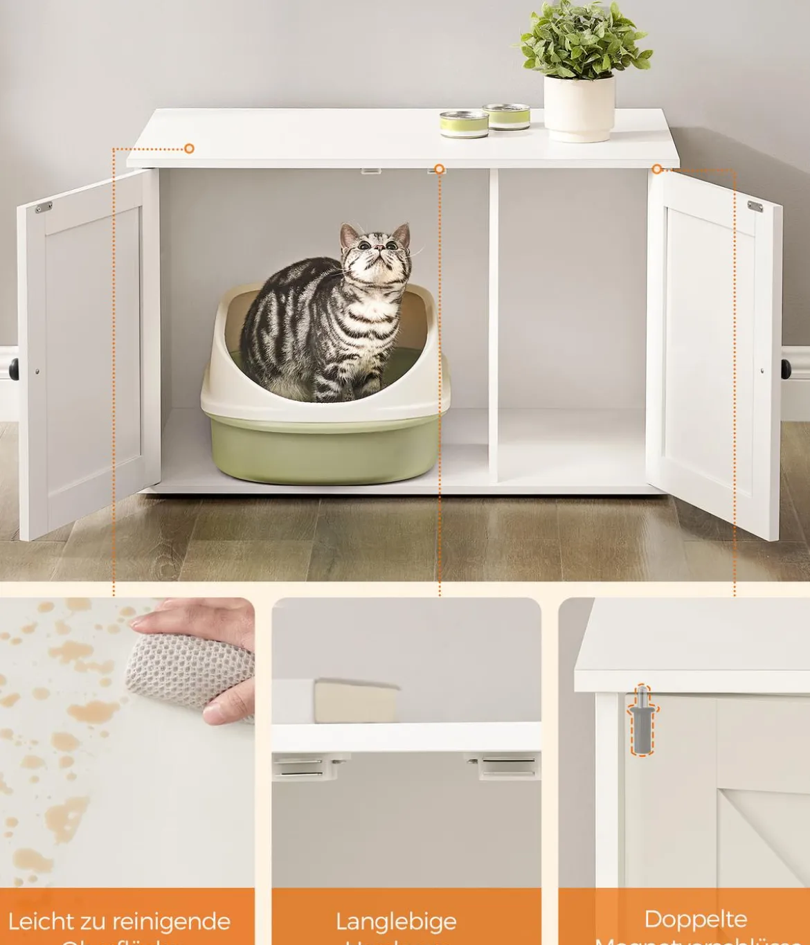 Feandrea Katzenklo-Schrank mit Türen, ca. B80/H49,2/T53 cm