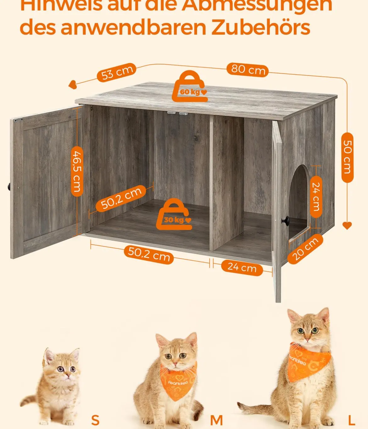 Feandrea Katzenklo-Schrank mit Türen, ca. B80/H49,2/T53 cm