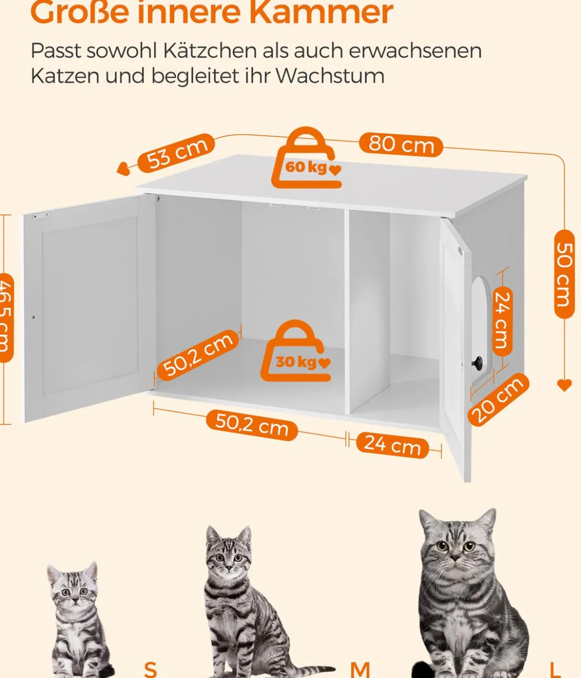 Feandrea Katzenklo-Schrank mit Türen, ca. B80/H49,2/T53 cm