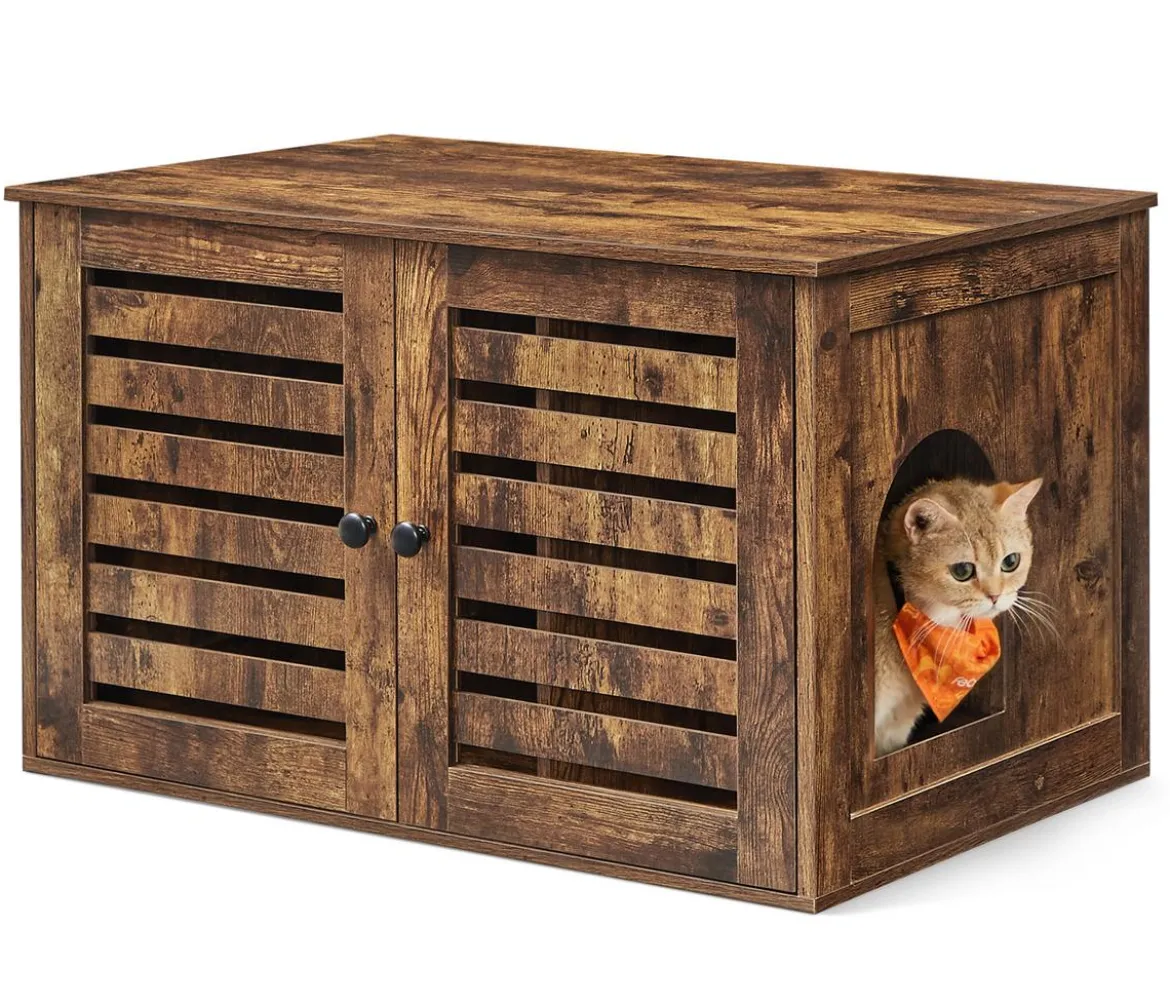 Feandrea Katzenklo-Schrank mit Türen, vintagebraun, ca. B80/H49,2/T53 cm