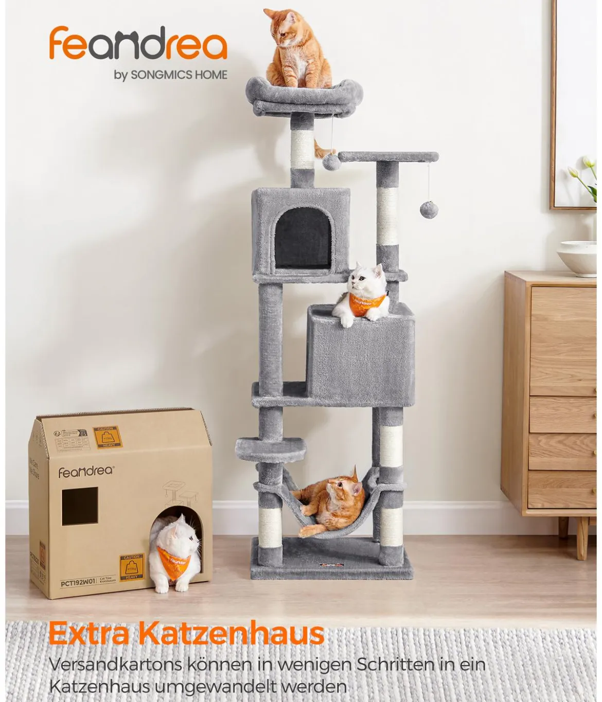 Feandrea Kratzbaum, hellgrau, ca. B49/H155/T40 cm