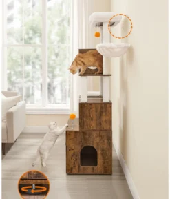 Feandrea Kratzbaum mit Katzenklo-Schrank, braun/weiß, ca. B104/H185/T61 cm