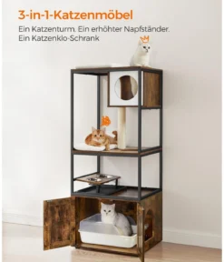Feandrea Kratzbaum mit Katzenklo-Schrank, braun/weiß, ca. B61/H146/T50 cm