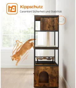Feandrea Kratzbaum mit Katzenklo-Schrank, braun/weiß, ca. B61/H146/T50 cm